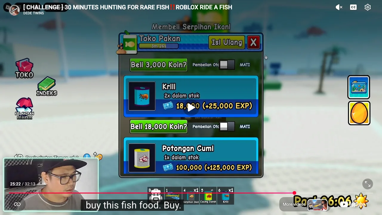 Recorded Food Shop rows for Krill and Squid Pieces